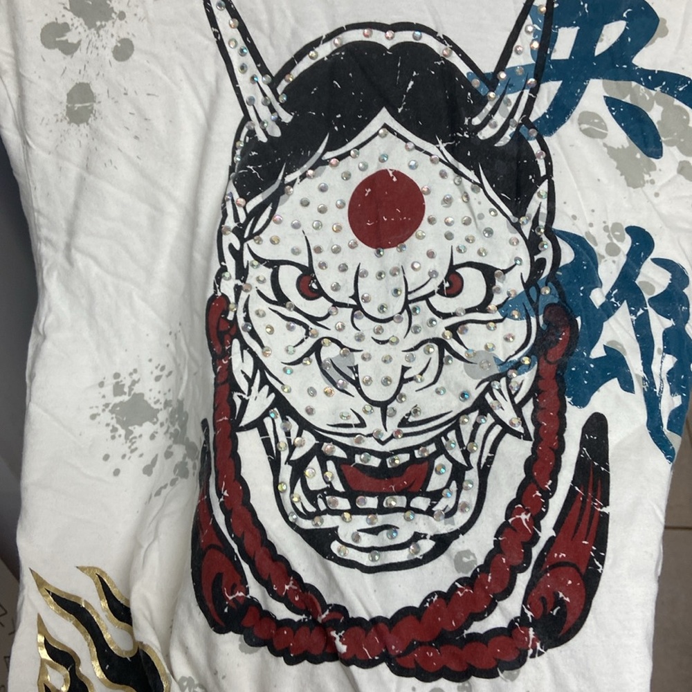 Vintage Ruthless Rebels “Oni” Graphic Print Men's T-Shirt - Cream